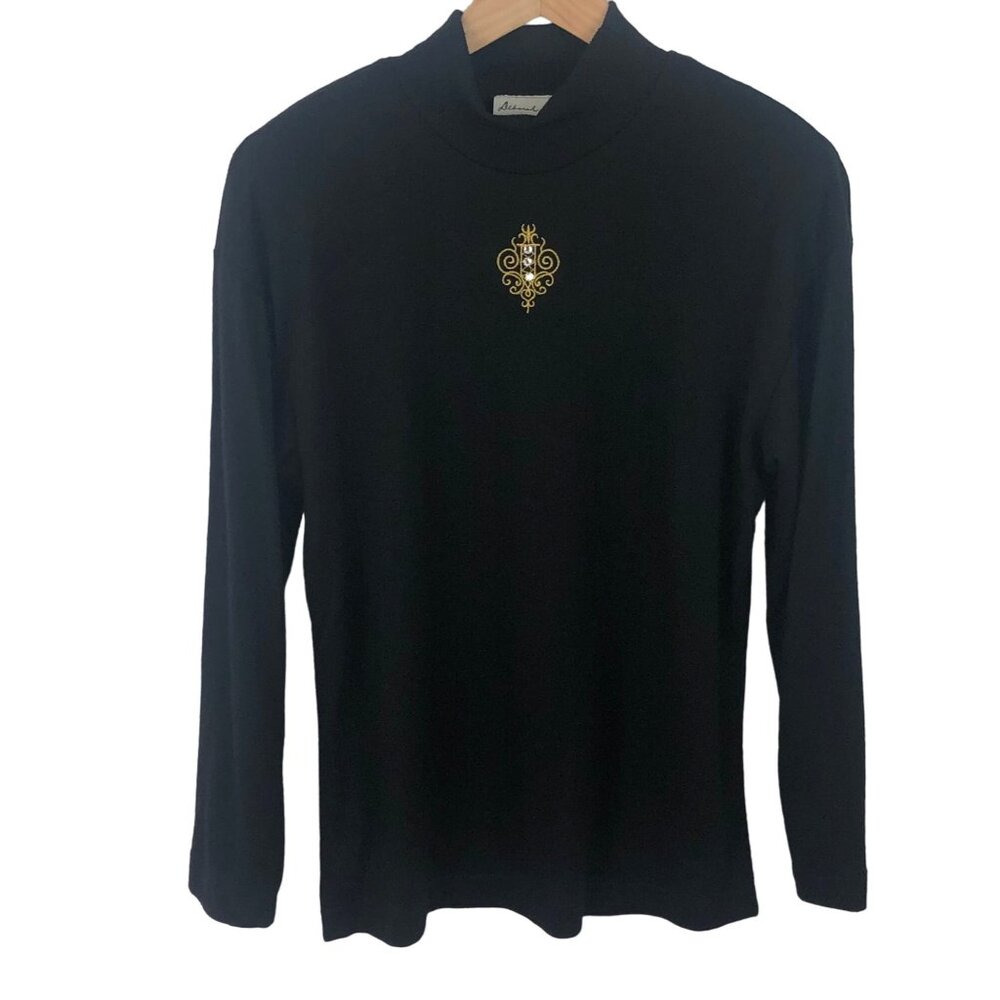 Deborah Barry/ D.K. Forman Women's Size M Black Sweater Embroidered Gold Design